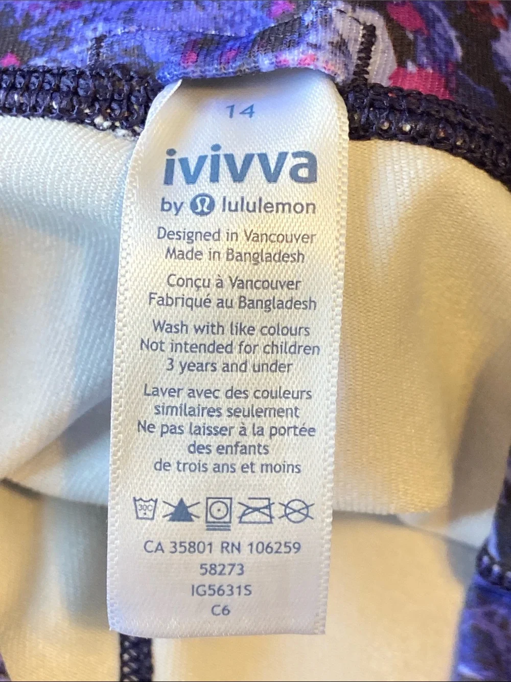 Ivivva rhythmic tight tech mesh vibrant floral print breathable Size 14 Girls